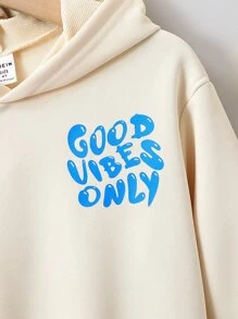 SHEIN 男孩标语图案卫衣 - 杏色 - 查看 4