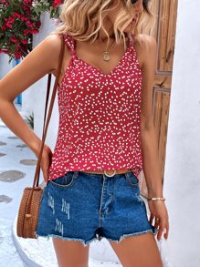 SHEIN LUNE Confetti Heart Print Cami Top New Years Women Outfit - Red - View 5
