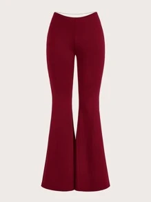 SHEIN ICON Solid Flare Leg Trousers - Burgundy - View 1