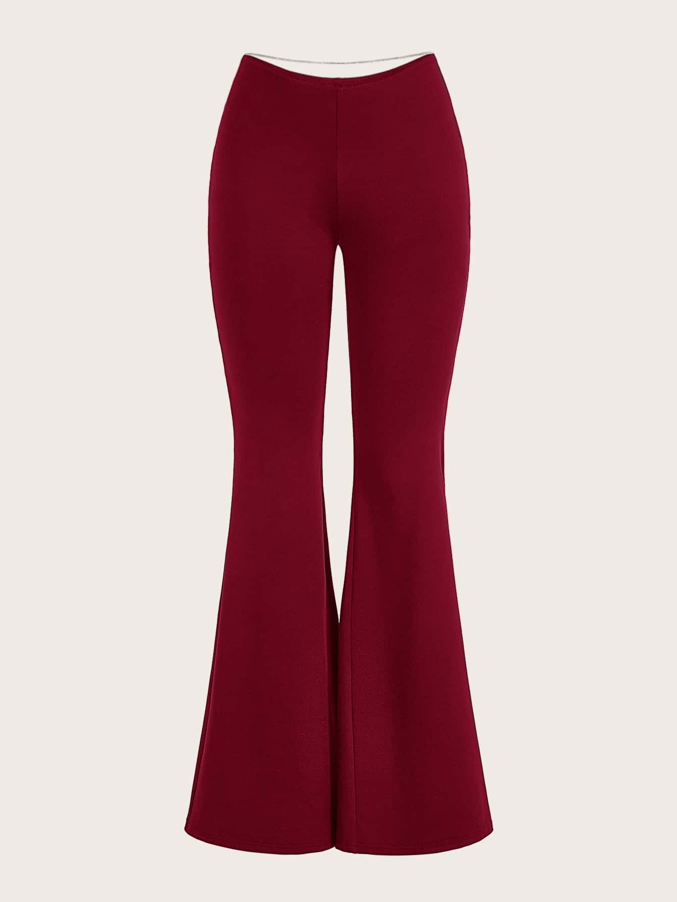 SHEIN ICON Solid Flare Leg Trousers - Burgundy - View 1