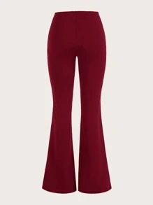 SHEIN ICON Solid Flare Leg Trousers - Burgundy - View 2