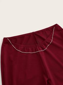 SHEIN ICON Solid Flare Leg Trousers - Burgundy - View 3