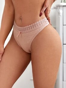 Lace Trim Bow Front Panty - Pink - View 4