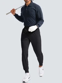 G Gradual Men Drawstring Waist Solid Slant Pocket Sport Pants - Black - View 7