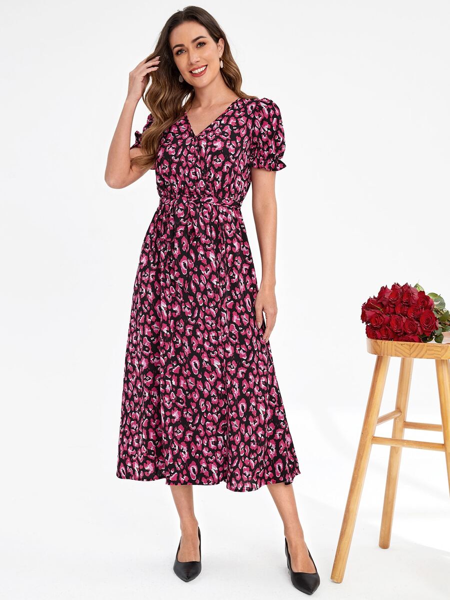 EMERY ROSE Allover Print Belted Dress - Multicolor - View 1