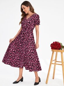 EMERY ROSE Allover Print Belted Dress - Multicolor - View 5