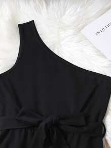 Chicas Mono de un hombro con cinturón - Negro - Ver 3