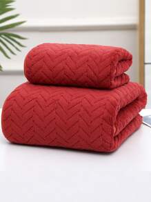 2pcs Chevron Tufted Bath Towel Set - Burgundy - View 1