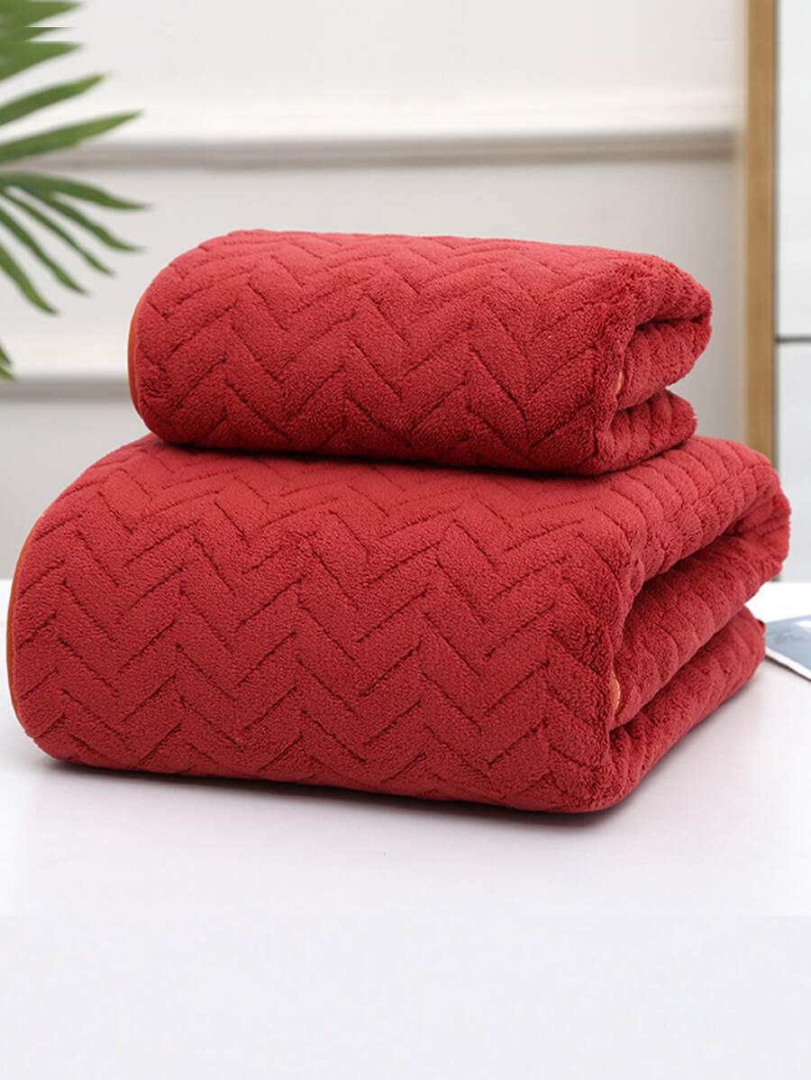 2pcs Chevron Tufted Bath Towel Set - Burgundy - View 1
