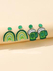 2 cặp bông tai hình chiếc cúp hình cỏ ba lá - Nhiều màu - Xem 1