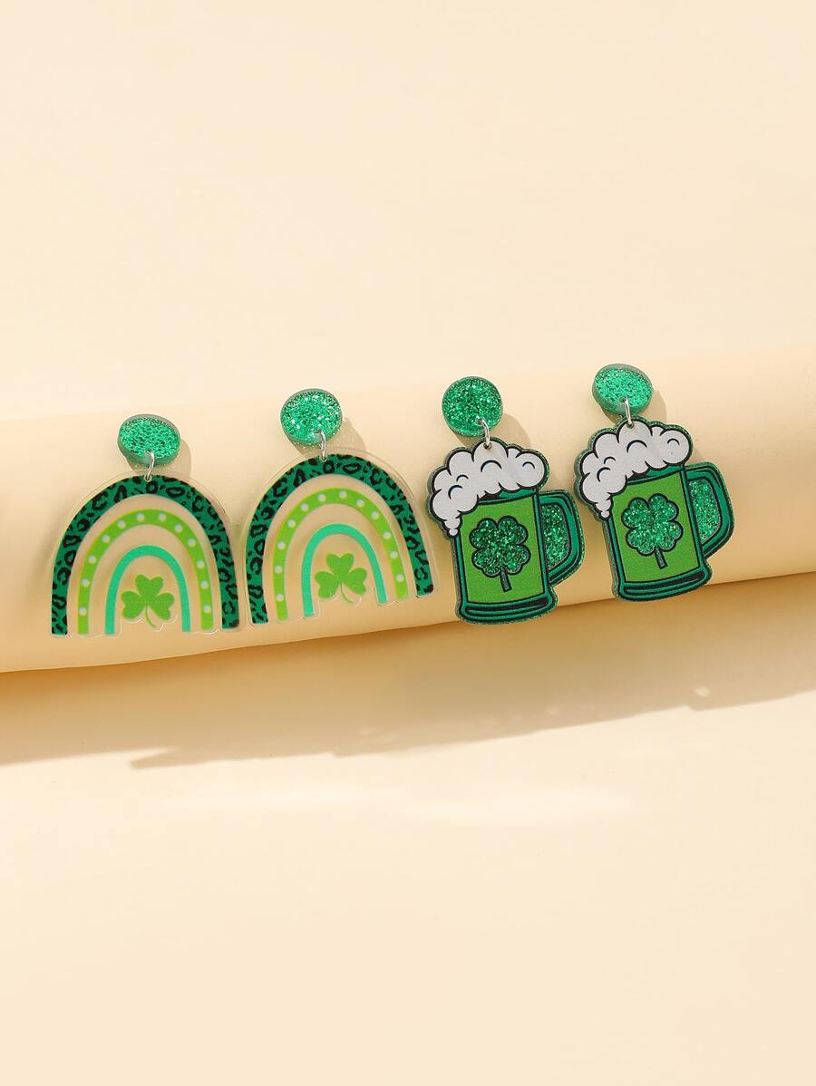 2 cặp bông tai hình chiếc cúp hình cỏ ba lá - Nhiều màu - Xem 1