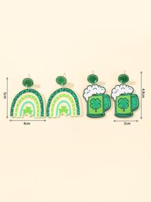 2 cặp bông tai hình chiếc cúp hình cỏ ba lá - Nhiều màu - Xem 4