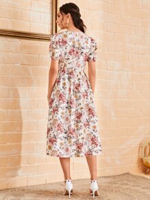 SHEIN Unity Vestido con estampado floral de manga farol bajo amplio