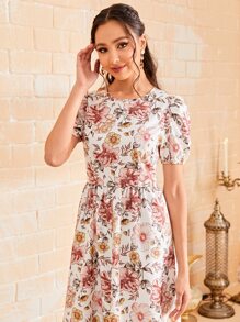 SHEIN Unity Vestido con estampado floral de manga farol bajo amplio