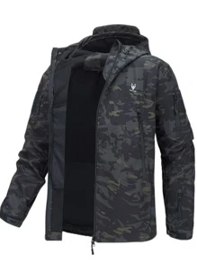 男友风 男士 迷彩印花 泰迪熊 带衬里 抽绳 连帽外套 健身服 男友风 男士 - 彩色 - 查看 1