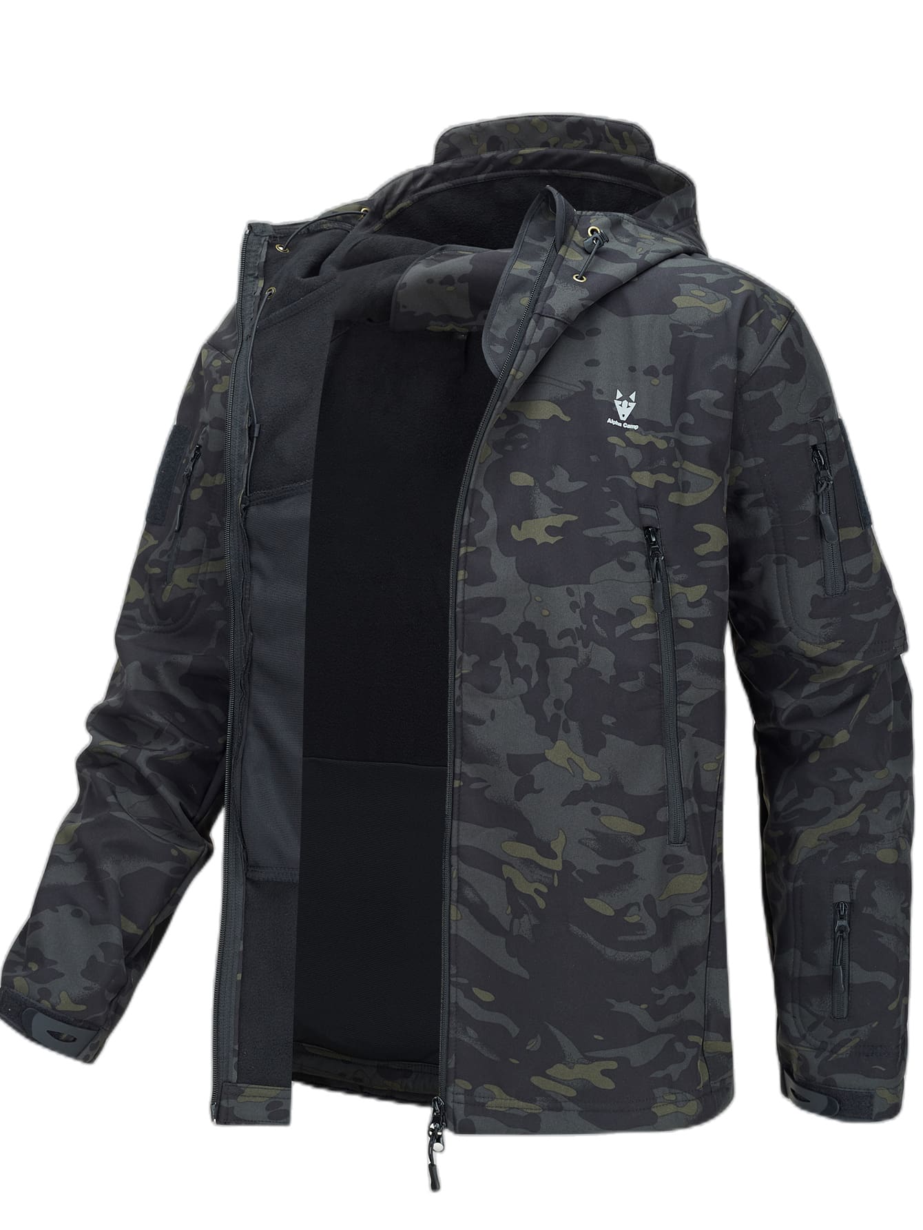 男友风 男士 迷彩印花 泰迪熊 带衬里 抽绳 连帽外套 健身服 男友风 男士 - 彩色 - 查看 1