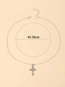 水鑽十字架吊飾項鍊 - 銀色 - 查看 4