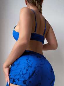 SHEIN Swim Summer Beach 3packs Marble Print Ring Linked Drawstring Bikini Set - Blue - View 6