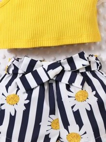 Áo dây có dây buộc bé gái & quần đùi túi giấy in hoa và sọc - Nhiều màu - Xem 4