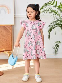 SHEIN Toddler Girls Unicorn Print Ruffle Armhole Dress - Multicolor - View 5