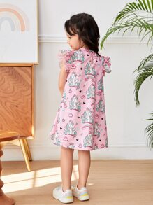 SHEIN Toddler Girls Unicorn Print Ruffle Armhole Dress - Multicolor - View 2