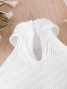 Baby Rib-knit Halter Top & Floral Print Bow Front Shorts & Headband - Multicolor - View 5