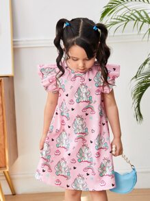 SHEIN Toddler Girls Unicorn Print Ruffle Armhole Dress - Multicolor - View 6