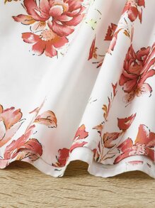 Toddler Girls Floral Print Ruffle Trim Shirred Dress - White - View 4