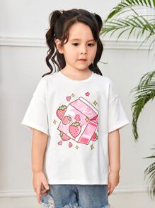 SHEIN Tops con gái lớn Hoạt hình Giải trí - trắng - Xem 3