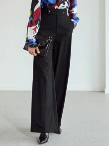 MOTF PREMIUM WIDE LEG VISCOSE-BLEND TROUSERS - Black - View 10