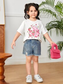 SHEIN Tops con gái lớn Hoạt hình Giải trí - trắng - Xem 1