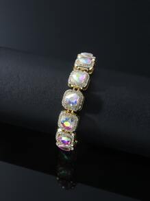 Men Rhinestone Heart Decor Bracelet - Yellow Gold - View 2