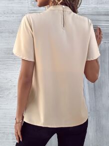 SHEIN Clasi Áo sơ mi nữ Nút màu trơn Thanh lịch - Màu be - Xem 2