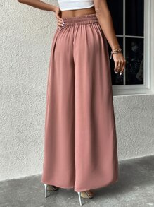 SHEIN LUNE High Waist Knot Front Wide Leg Trousers - Pink - View 2