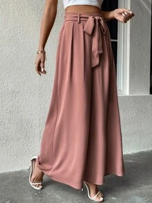 SHEIN LUNE High Waist Knot Front Wide Leg Trousers - Pink - View 4