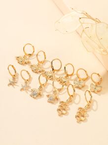 6pairs Starfish & Butterfly Decor Drop Earrings - Yellow Gold - View 1