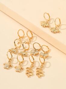 6pairs Starfish & Butterfly Decor Drop Earrings - Yellow Gold - View 3