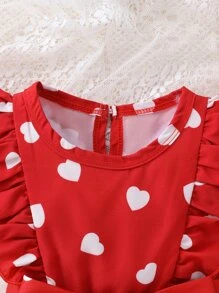 Bebé Vestido con cinturón con estampado de corazón ribete con fruncido - Rojo - Ver 4