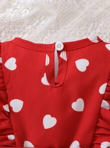 Bebé Vestido con cinturón con estampado de corazón ribete con fruncido - Rojo - Ver 6