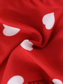 Bebé Vestido con cinturón con estampado de corazón ribete con fruncido - Rojo - Ver 7