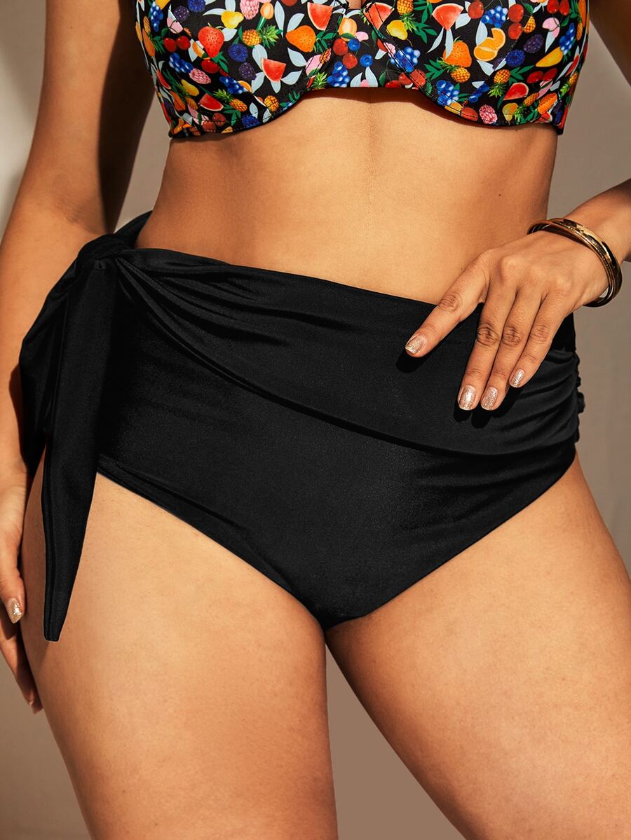 Bottom de bikini con cordón lateral - Negro - Ver 1