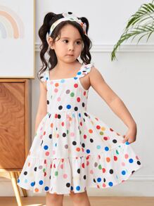 SHEIN Toddler Girls Polka Dot Print Ruffle Trim Dress - Multicolor - View 1