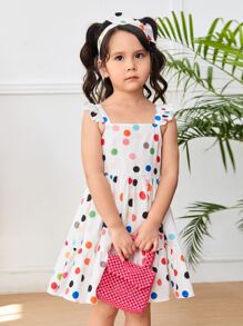 SHEIN Toddler Girls Polka Dot Print Ruffle Trim Dress - Multicolor - View 5