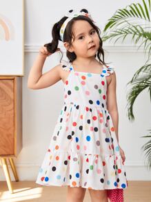 SHEIN Toddler Girls Polka Dot Print Ruffle Trim Dress - Multicolor - View 6