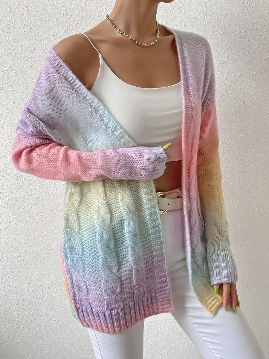 Chiquease Nữ Cardigans Cáp đan Ombre Giải trí - Nhiều màu - Xem 1