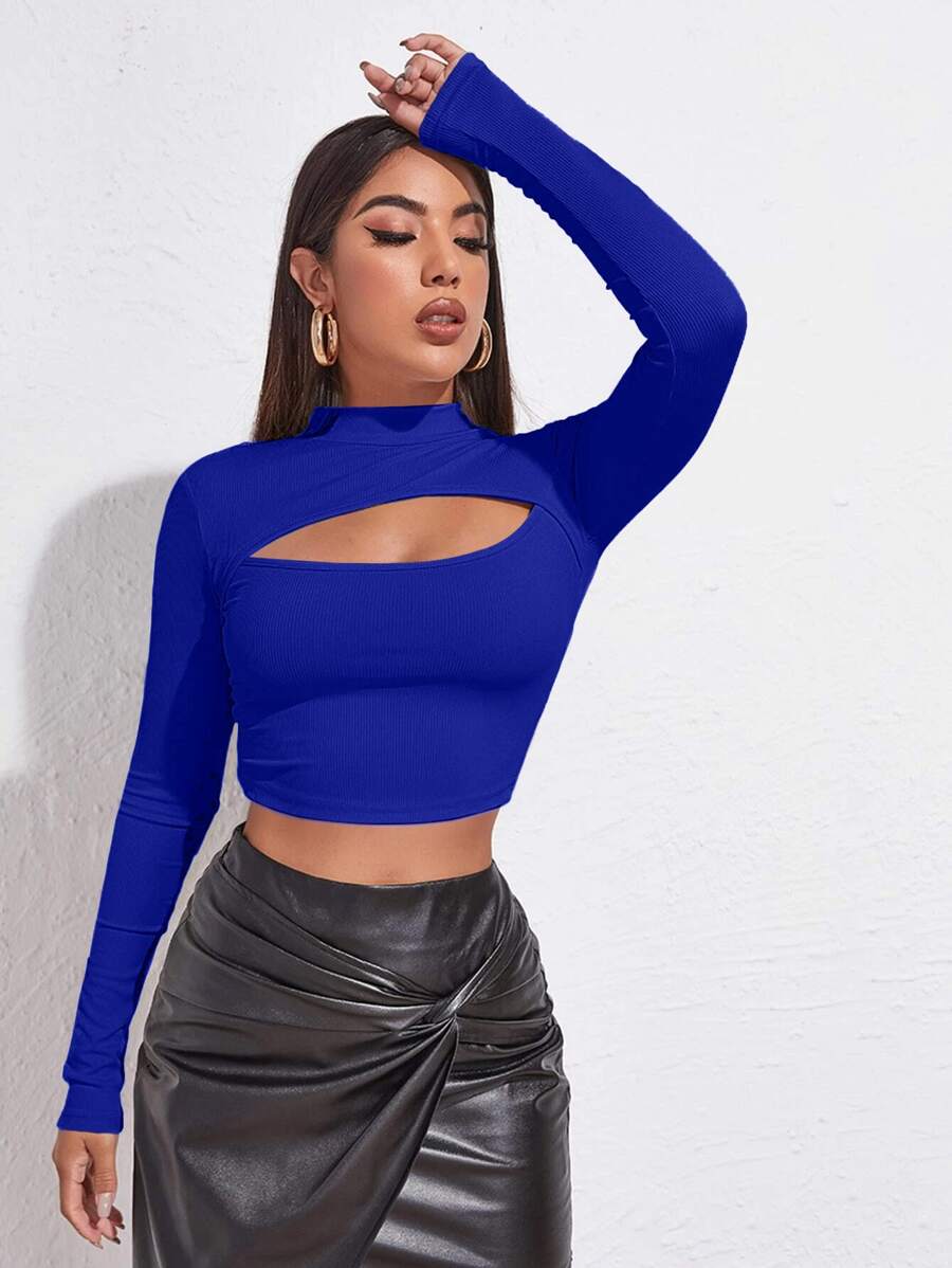 Rafferiza Women's Long-Sleeve T-Shirt With Cutout Fall Cloth For Women - Royal Blue - View 1