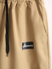 Manfinity Men Letter Graphic Shirt & Drawstring Waist Shorts Without Tee - Khaki - View 3