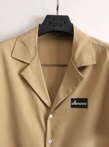 Manfinity Men Letter Graphic Shirt & Drawstring Waist Shorts Without Tee - Khaki - View 4