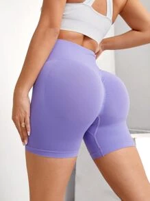 Yoga Basic Quần Shorts Thể thao Nữ màu trơn - Màu Lilac Tím - Xem 2