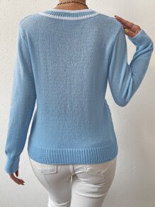 SHEIN Essnce Jersey cricket tejido de cable ribete de rayas - Azul - Ver 2